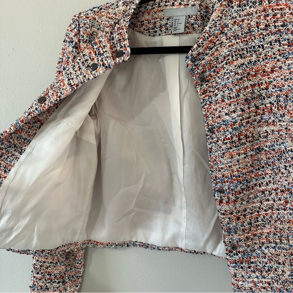 H&M Orange Multicolored Textured Weave Frayed Jacket Size 6 - Picture 10 of 11